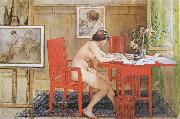 Carl Larsson Model,Writing picture-Postals oil painting on canvas